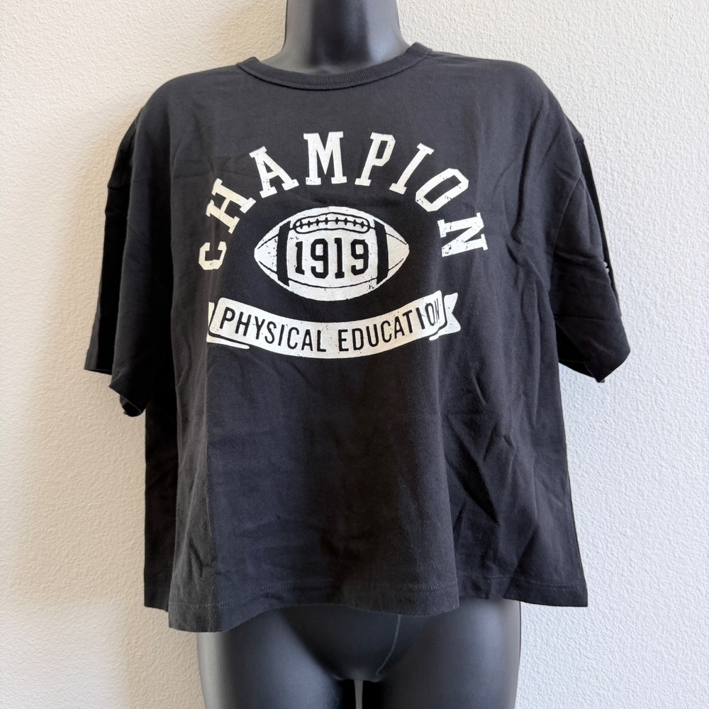 Champion Rec Center Cropped Tee Black Graphic Physical Education CPW253TS02003 M